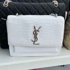 Y White Crossbody Bag with Croc-Embossed Leather